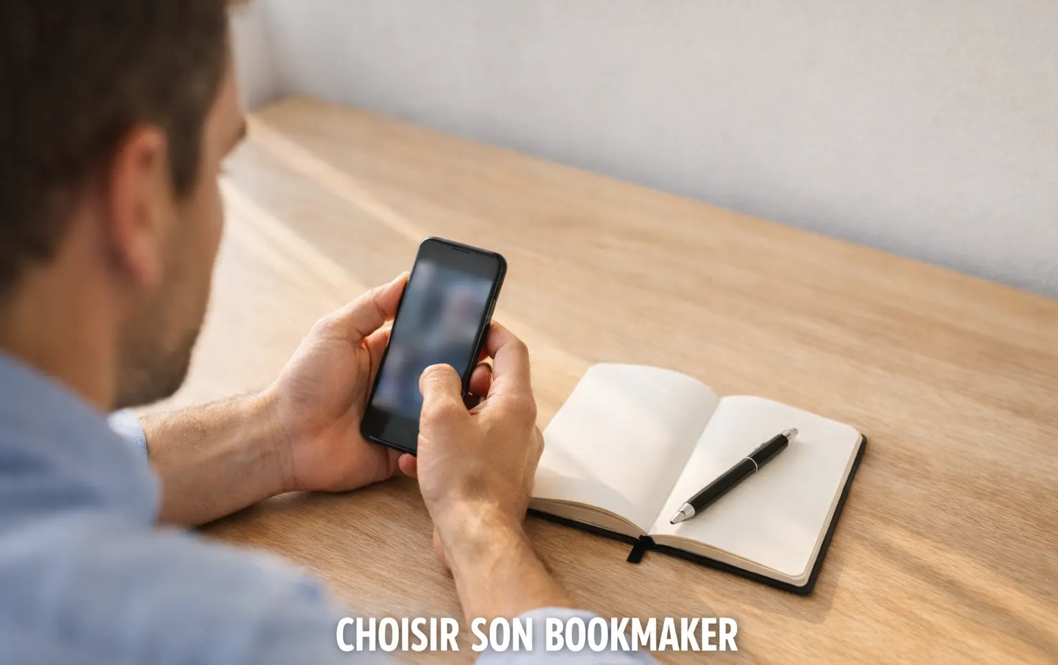 Écran de smartphone affichant une interface de paris sportifs avec cotes de football, posé sur un bureau à côté d'un bloc-notes