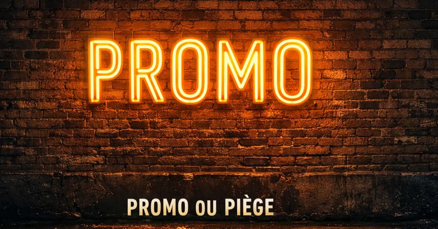 Enseigne lumineuse d'un commerce avec le mot Promo éclairé en néon, ambiance urbaine nocturne