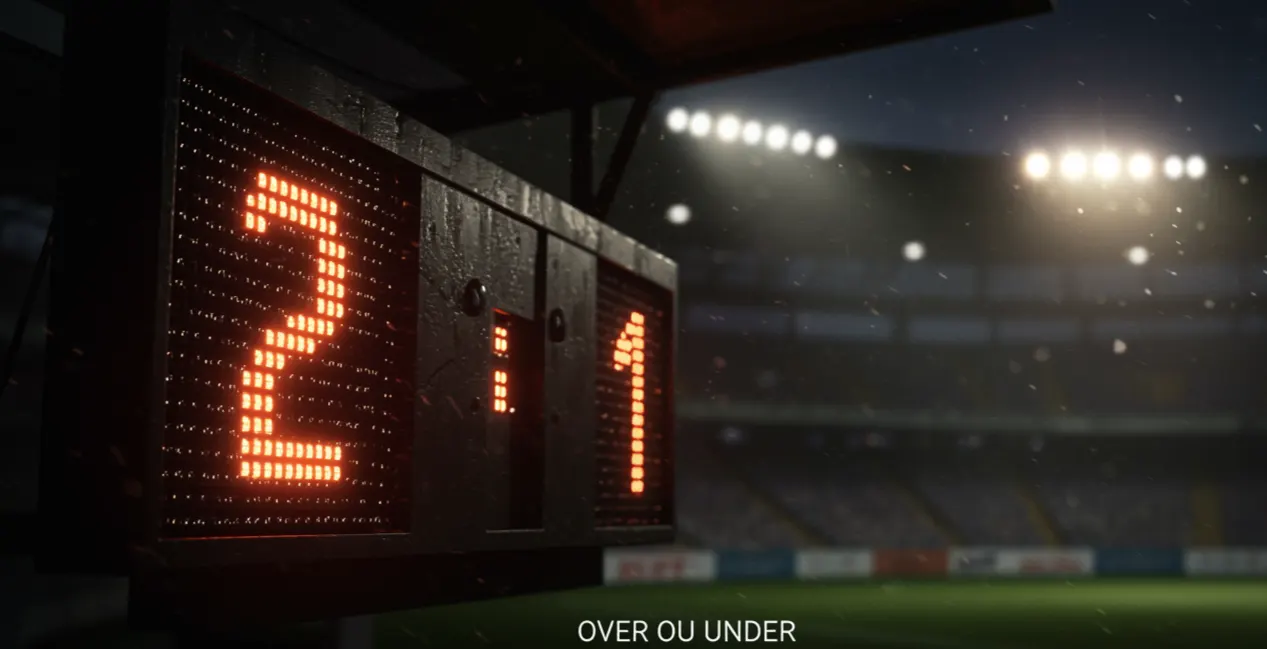 Tableau d'affichage de stade montrant un score de match, vue de profil avec gradins flous en arrière-plan